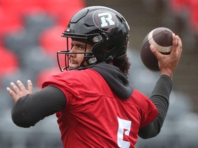 With an injury that will keep Jeremiah Masoli out for several weeks, the Redblacks will go with Caleb Evans as their starting QB vs. the Ticats.

File photo: June 7, 2022 - Ottawa Redblacks practice at TD Place in Ottawa Tuesday. Ottawa Redblack Caleb Evans during practice. TONY CALDWELL, Postmedia.