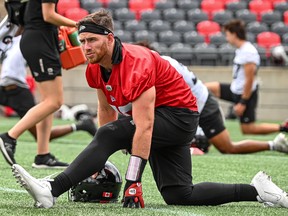 QB Nick Arbuckle, acquired by the Redblacks in a trade with Edmonton, at practise.