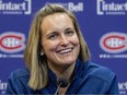Files: Team Canada star Marie-Philip Poulin answers reporters' questions after being introduced as a player development consultant for the Montreal Canadiens at practice at the Bell Sports Complex in Brossard on Tuesday, June 7, 2022.