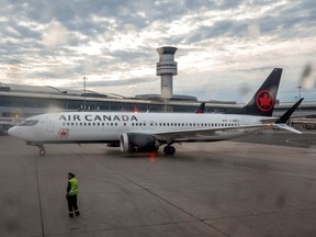 An Air Canada plane taxis at Pearson International Airport in Toronto, May 16, 2022.