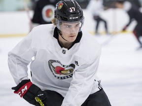 Ridly Greig got the call to play with the Senators on Wednesday. Here he is seen at the Ottawa Senators development camp in July.