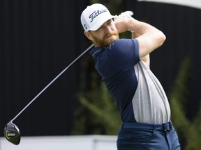 Claude Giroux of the Ottawa Senators hits a tee shot during the CP Women’s Open Pro-Am at the Ottawa Hunt and Golf Club on Aug. 22, 2022.