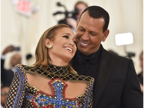 In this file photo taken on May 07, 2018, Jennifer Lopez and Alex Rodriguez arrive for the 2018 Met Gala at the Metropolitan Museum of Art in New York.