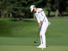 South Korea's Narin Ahn attempts a putt on the 18th hole during the third round of the CP Women's Open in Ottawa on August 27, 2022. Ahn and Hyejin Choi from South Korea finished tied with an overall score of -16.