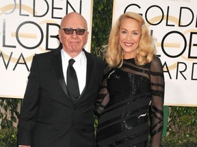 Jerry Hall and Rupert Murdoch attend the Golden Globe Awards in Los Angeles in January 2016.