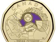The Royal Canadian Mint will make three million Oscar Peterson circulation coins, of which two million will feature an accent in purple, the pianist's favourite colour.