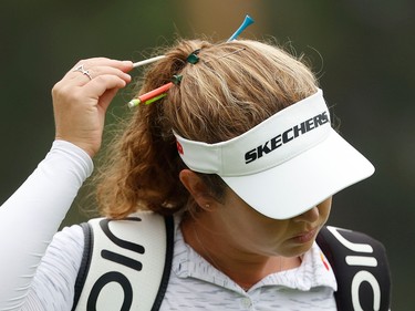 Caddie Brittany Henderson during a practice round at the CP Women's Open at the Ottawa Hunt and Golf Club on Tuesday.