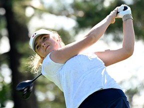 Katie Cranston of Oakville, Ont., plays a tee shot during the pro-am round of the CP Women's Open at Ottawa on Wednesday.