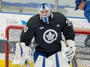 Toronto Maple Leafs goalkeeper Matt Murray watches the action during the first day of training camp in Toronto, Thursday, September 22, 2022.