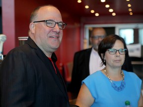 President of business operations Anthony LeBlanc and CFO Erin Crowe are seen at the Ottawa Senators' start-up event Wednesday at Canadian Tire Centre.