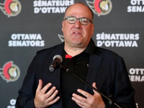 Anthony LeBlanc, president of business operations, is seen at the Ottawa Senators' season start-up event Wednesday at Canadian Tire Centre, where they unveiled new marketing strategies, new food and some old faces in new roles.
