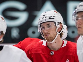 Ottawa Senators defenceman Jake Sanderson during rookie camp at the Bell Sensplex on September 15, 2022.