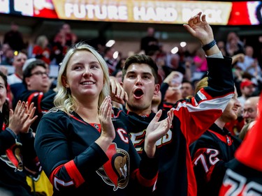Ottawa Senators fans cheer during second period NHL action at Canadian Tire Centre on Oct. 18, 2022.