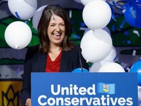Danielle Smith is ecstatic after winning the leadership of the Alberta United Conservative Party in Calgary, Thursday, Oct. 6, 2022.