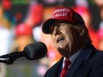 Former U.S. President Donald Trump speaks during a Save America rally at the Banks County Dragway on March 26, 2022 in Commerce, Ga.