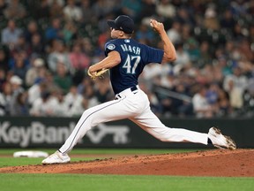 Kingston's Matt Brash pitches in relief for the Seattle Mariners against the Detroit Tigers in a game on Monday.