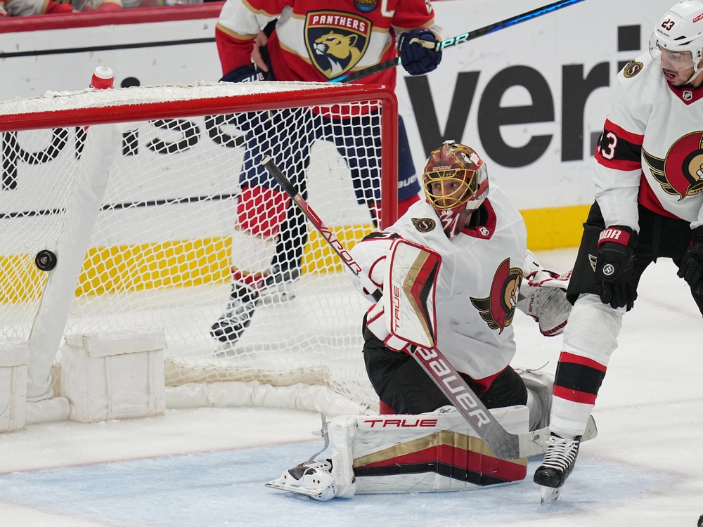 Ottawa Senators head coach D. J. Smith is shown during the second period of  an NHL hockey game against the Florida Panthers, Saturday, Oct. 29, 2022,  in Sunrise, Fla. (AP Photo/Wilfredo Lee