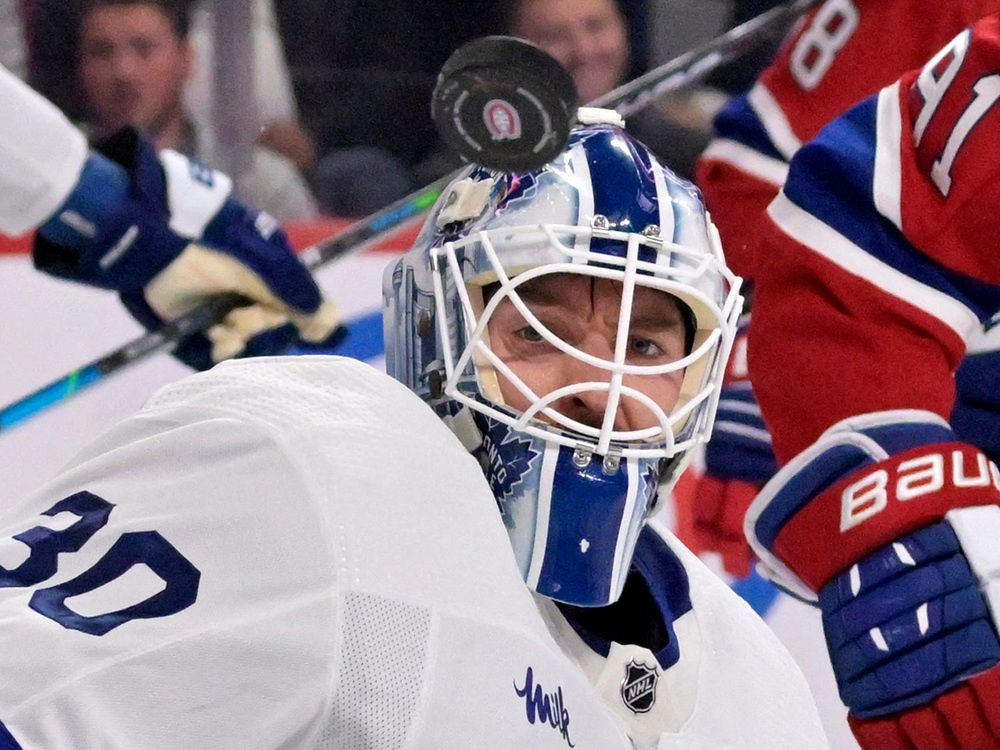 Toronto Maple Leafs goaltender Matt Murray makes a save against