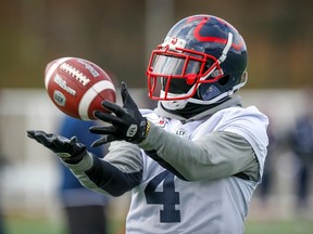 A 2019 file photo shows receiver Quan Bray at practice with the Montreal Alouettes.