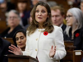Canada's Deputy Prime Minister and Minister of Finance Chrystia Freeland delivers the fall economic statement in the House of Commons on Parliament Hill