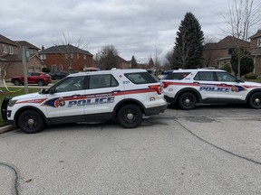 York Regional Police secure the scene after a double shooting in Markham on Friday, Nov. 25, 2022.
