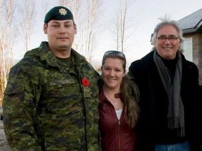 (L) MCpl (ret'd) Mike Trauner, (C) his wife Leah Cuffe-Trauner, and (R) Jim Caruk, founder of Renos For Heroes.