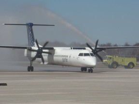File: A Porter plane lands at Sault Ste. Marie airport.