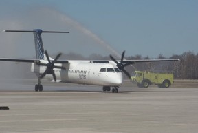 File: A Porter plane lands at Sault Ste. Marie airport.