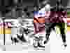 OTTAWA — Ottawa Senators left wing Austin Watson (16) and New York Islanders defenseman Alexander Romanov (28) in front of Islanders goaltender Ilya Sorokin during first period NHL action at the Canadian Tire Centre. Monday, Nov. 14, 2022