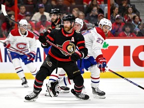 Senators forward Claude Giroux (28) will be back in Philadelphia on Saturday for the first time since being traded away by the Flyers last March.