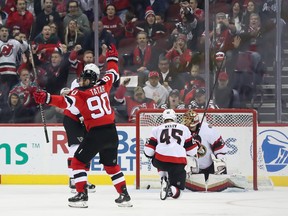 Devils left-winger Tomas Tatar celebrates after scoring a goal against the Senators during the first period of Thursday's contest.