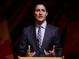 Prime Minister Justin Trudeau speaks during a reception honouring the visit of the Chairperson of the African Union Commission Moussa Faki Mahamat in Gatineau, Que., Oct. 26, 2022.