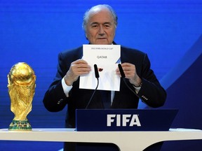 FIFA President Joseph S. Blatter announces that Qatar will be hosting the 2022 Soccer World Cup, on Thursday, Dec. 2, 2010, during the FIFA 2018 and 2022 World Cup Bid Announcement in Zurich, Switzerland.