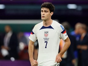 Giovanni Reyna of the U.S. looks dejected after the match as the United States are eliminated.