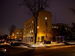 A general view of a building of the Polish Police Headquarters, where, according to Poland's interior ministry, top cop was injured by an exploding official gift, in Warsaw, Poland, Dec. 15, 2022.