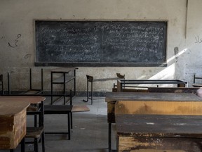 A classroom that previously was used for girls sits empty in Kabul, Afghanistan, on Thursday, Dec. 22, 2022.