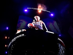 The Chicago Bulls honour the return of Brittney Griner before a game against the Dallas Mavericks at United Center on Dec. 10, 2022.