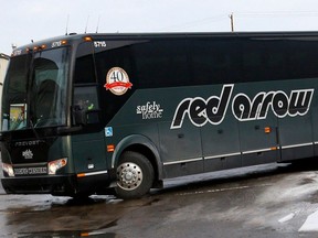 An October 2019 file photo shows a Red Arrow bus in Calgary.