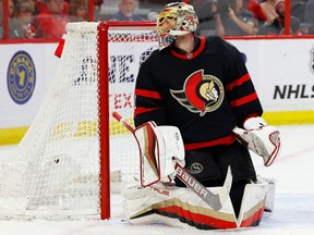 File photo/ Ottawa Senators goaltender Anton Forsberg (31) looks back at the puck in his net after the Winnipeg Jets scored during second period NHL action at the Canadian Tire Centre on Saturday, Jan. 21, 2023.