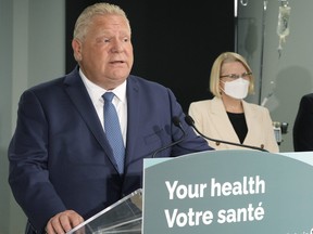 Ontario Premier Doug Ford makes an announcement on health care in the province with Health Minister Sylvia Jones in Toronto, Monday, Jan. 16, 2023.