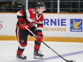 The 67's Jack Beck returned against the Barrie Colts Thursday night. Valerie Wutti photo