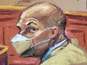 Lawrence Ray sits as Assistant U.S. Attorney Lindsey Keenan (not seen) speaks during opening statements in his trial in New York City, March 10, 2022 in this courtroom sketch.