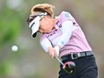 Brooke Henderson of Canada plays her shot from the 15th tee during the third round of the Hilton Grand Vacations Tournament of Champions at Lake Nona Golf and Country Club on Jan. 21, 2023 in Orlando, Florida.