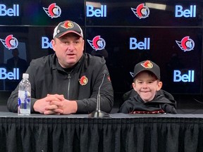 Daniel Maloney joined DJ Smith for Wednesday's pre-game press conference, which is part of a full day when the Senators hope to make a Wish. Daniel, 7, had a kidney transplant last year.