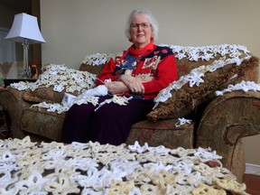 Wilhelmina Ross has been crocheting white stars, one for each COVID death in Ottawa, since 2020. The string of them used to be displayed on a neighbour's hedgerow, but that's no longer possible, so she's hoping to find another venue, or somewhere — a school or city hall, for example — to take the string as part of a larger memorial. She also planned to stop making them once the death toll reached 1,000.
