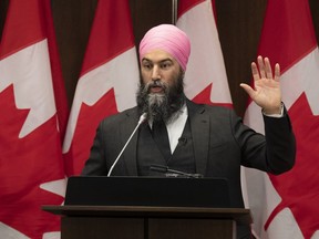 NDP leader Jagmeet Singh delivers a speech at a three day caucus retreat, in Ottawa, Wednesday, Jan. 18, 2023.
