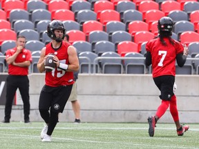 File photo/ Nick Arbuckle, quarterback of the Ottawa Redblacks during practice at TD Place in Ottawa, July 28, 2022.