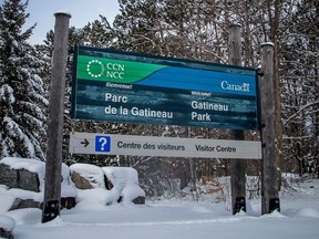 The Gatineau Park sign in Chelsea, Quebec, Thursday, Dec. 22, 2022.