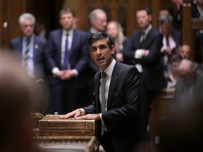 British Prime Minister Rishi Sunak delivers a statement on the Northern Ireland Protocol at the House of Commons in London, Feb. 27, 2023.