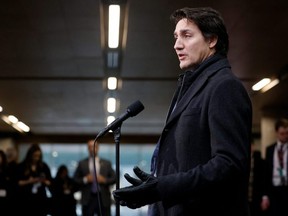 Prime Minister Justin Trudeau speaks to media before discussing health care with provincial and territorial premiers in Ottawa on Feb. 7, 2023.